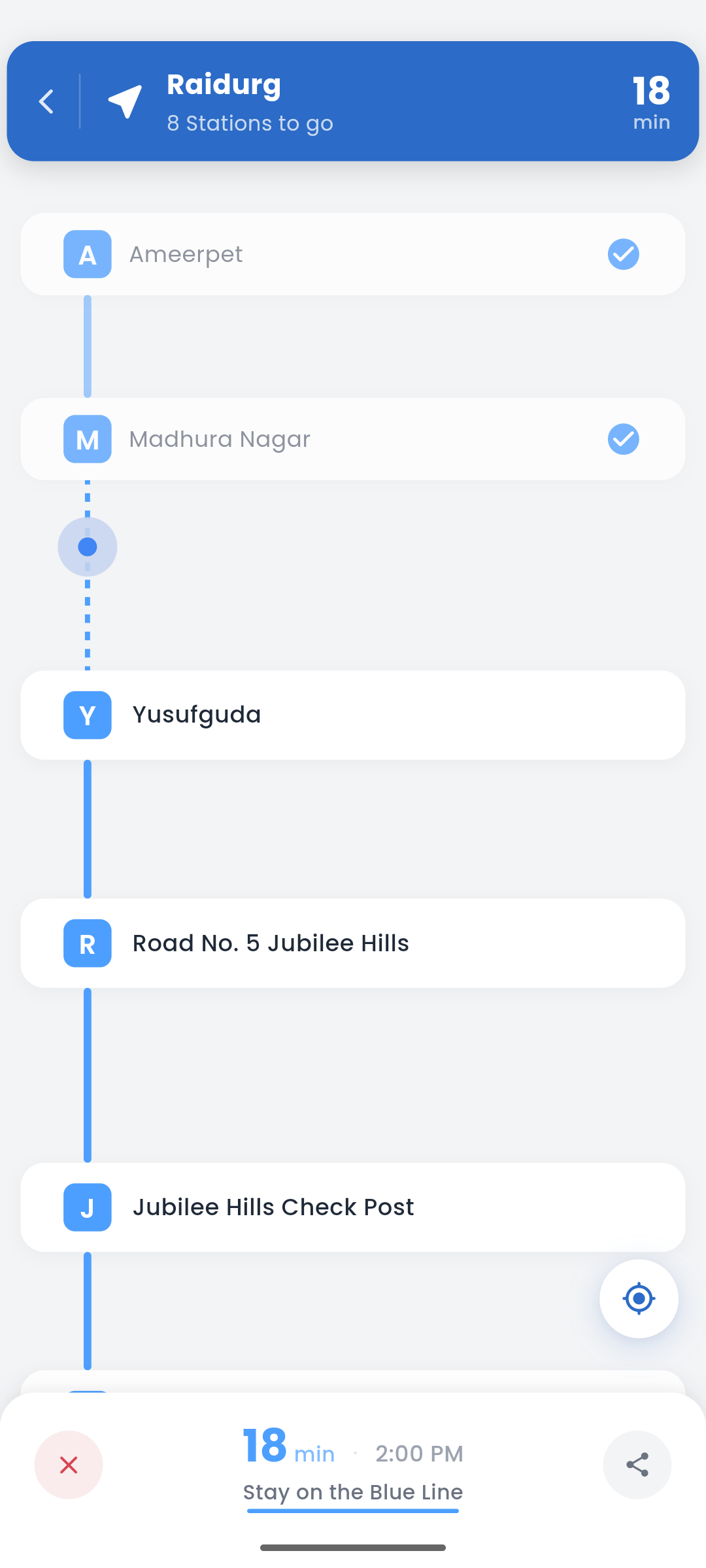 MetroTrack live journey tracking screen